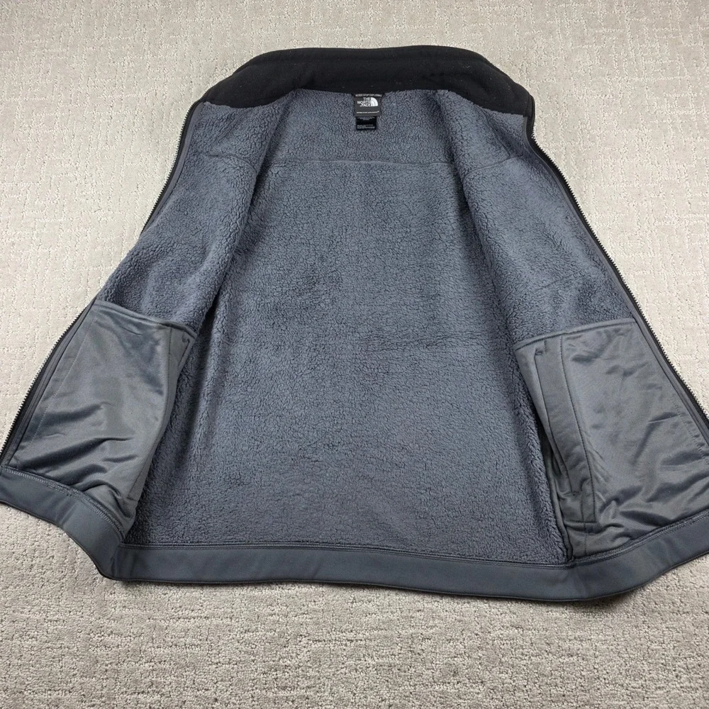 The North Face Mens Black Fleece Full Zip Vest Grey Chest Pocket Size Medium